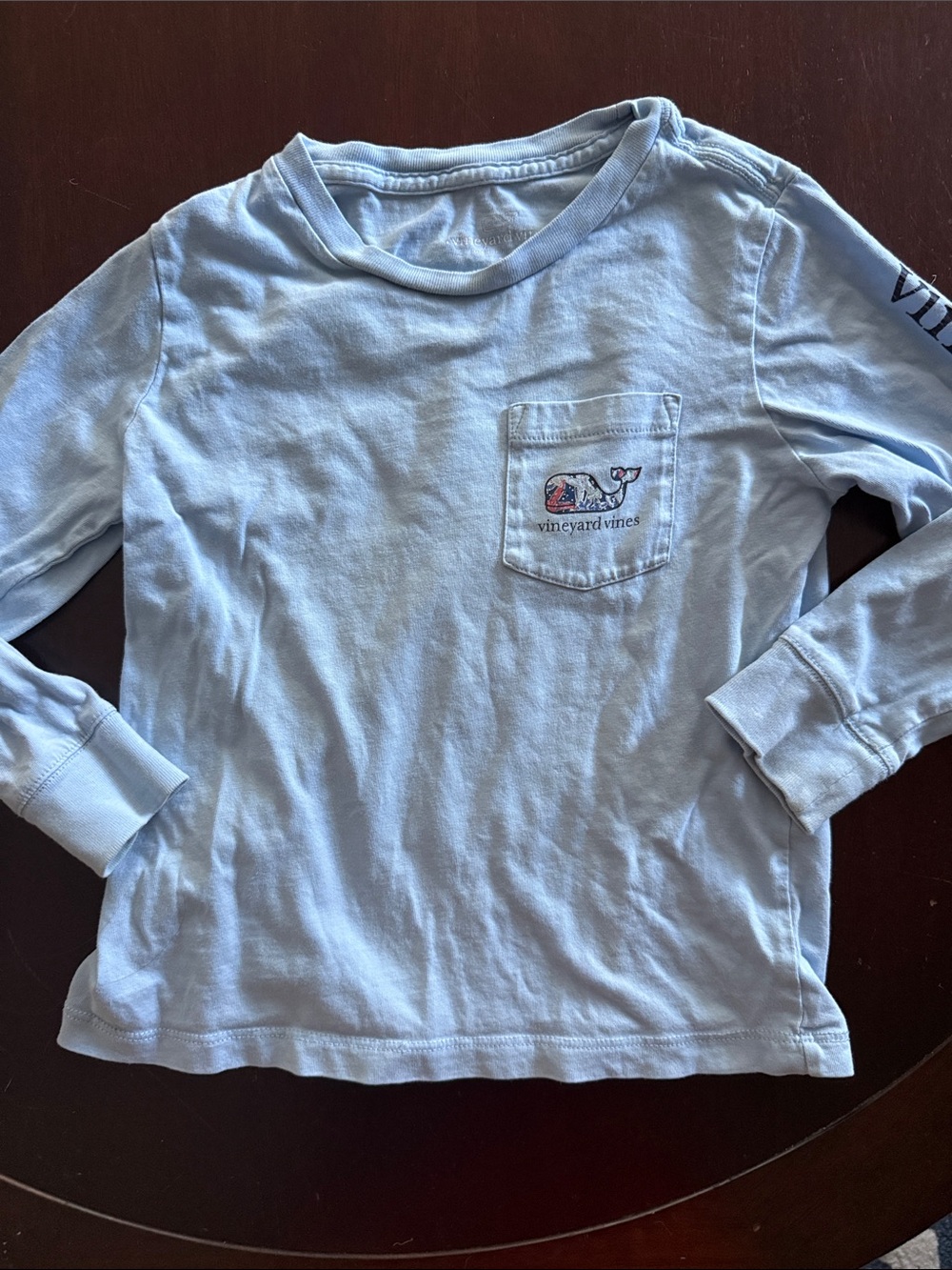 Vineyard Vines Kids Light Blue Long-Sleeve Pocket Tee with Whale Logo
